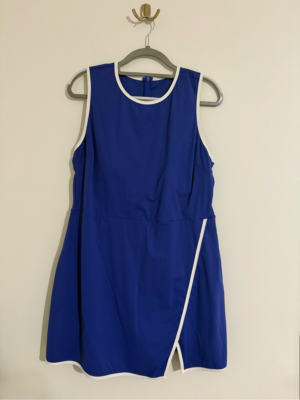 Sleeveless Stretchy Blue A-Line Athletic Dress with White Trim